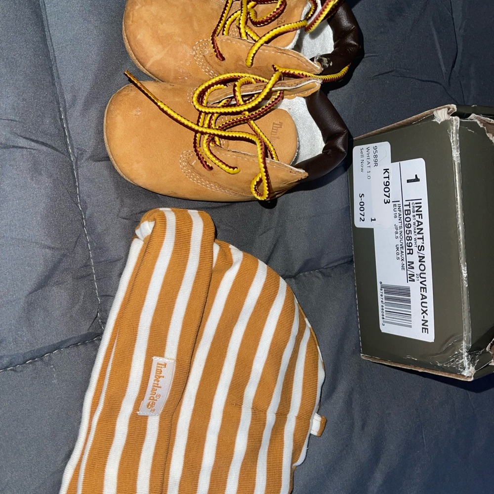 New Born Timberland Booties and cap!
